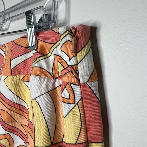 Talbots Skirt Womens 16 Orange Yellow Geometric Abstract Print Stretch Cotton - Picture 3 of 10
